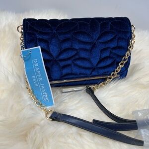 Draper James RSVP Blue Velvet Minnie Crossbody Blk and White Gingham Lining